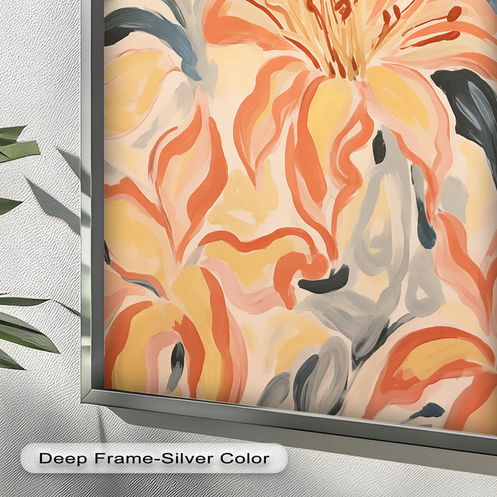 Sunlit Lilies – Abstract Coral Flower Oil Painting