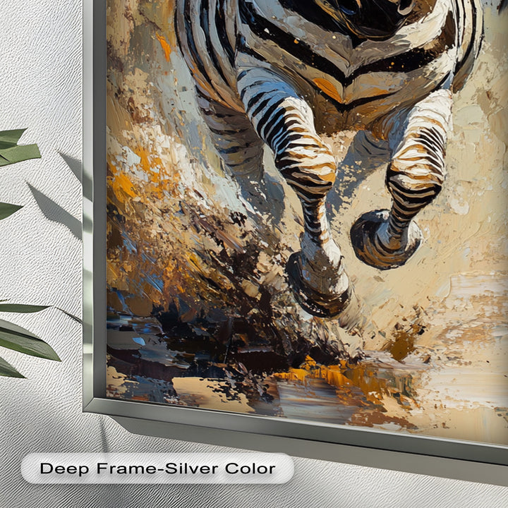 Charging Zebra in Dust Storm – Wildlife Animal Oil Painting