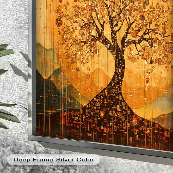 Tree of Light – Radiant Abstract Golden Tree Oil Painting
