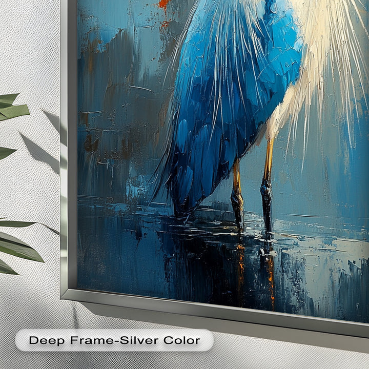 Blue Heron in Abstract – Framed Oil Painting