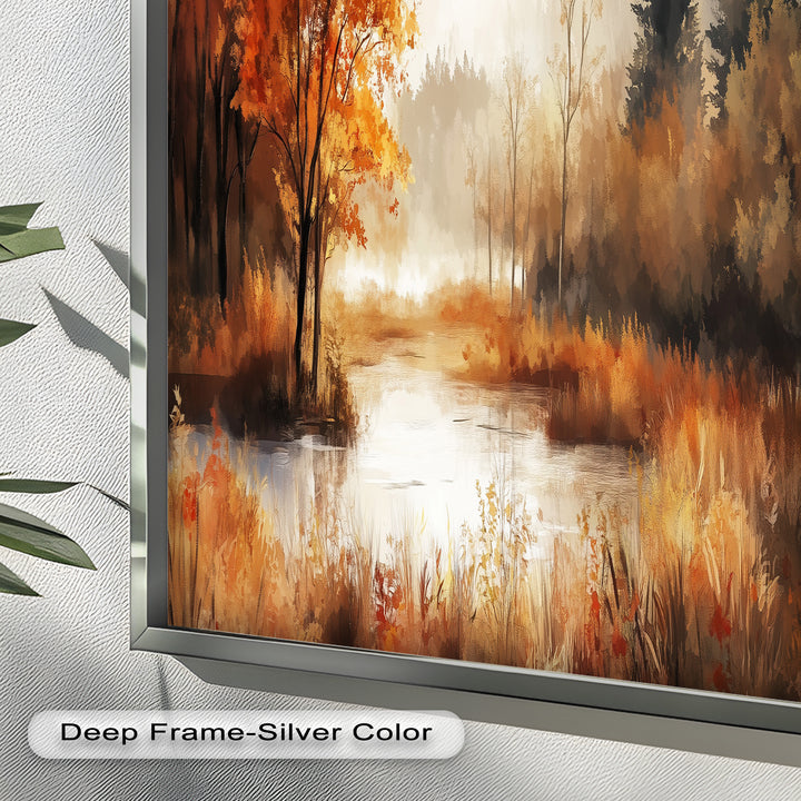 Autumn Forest Lake Wall Art – Fall Nature Oil Painting