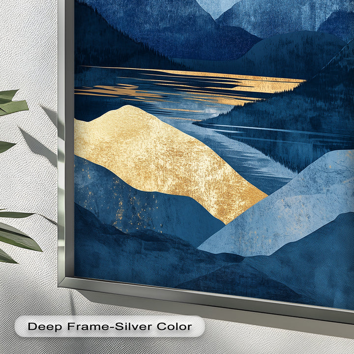 Golden Horizon – Abstract Blue Mountain Landscape Oil Painting