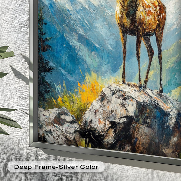 Stag in Mountain Landscape - Animal Oil Painting