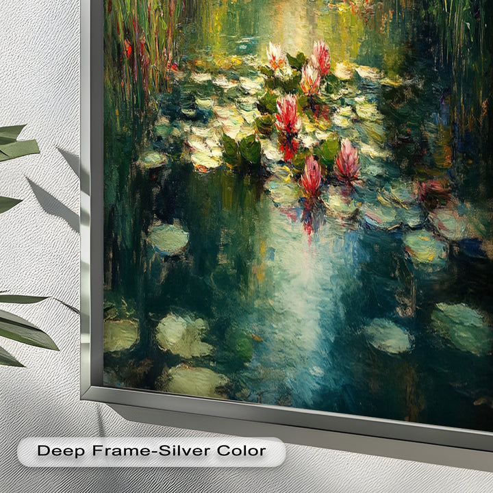 Tranquil Water Lilies in Sunlit Pond – Impressionist Oil Painting