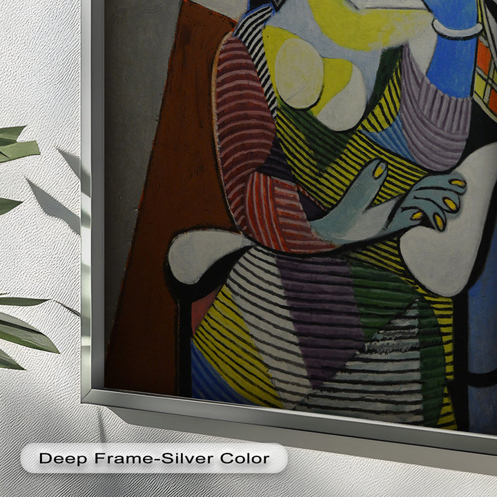 Striped Serenity – Colorful Woman in Hat Picasso Oil Painting