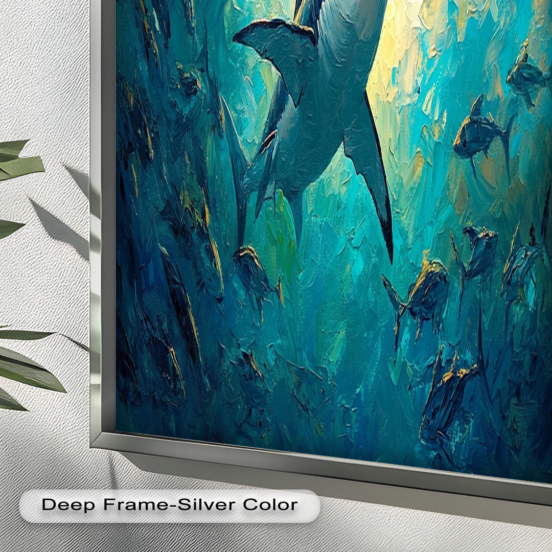 Great White Shark in Sunlit Ocean Depths – Animal Oil Painting