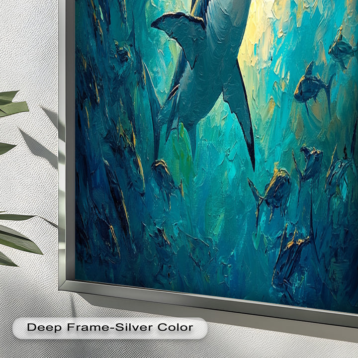 Great White Shark in Sunlit Ocean Depths – Animal Oil Painting