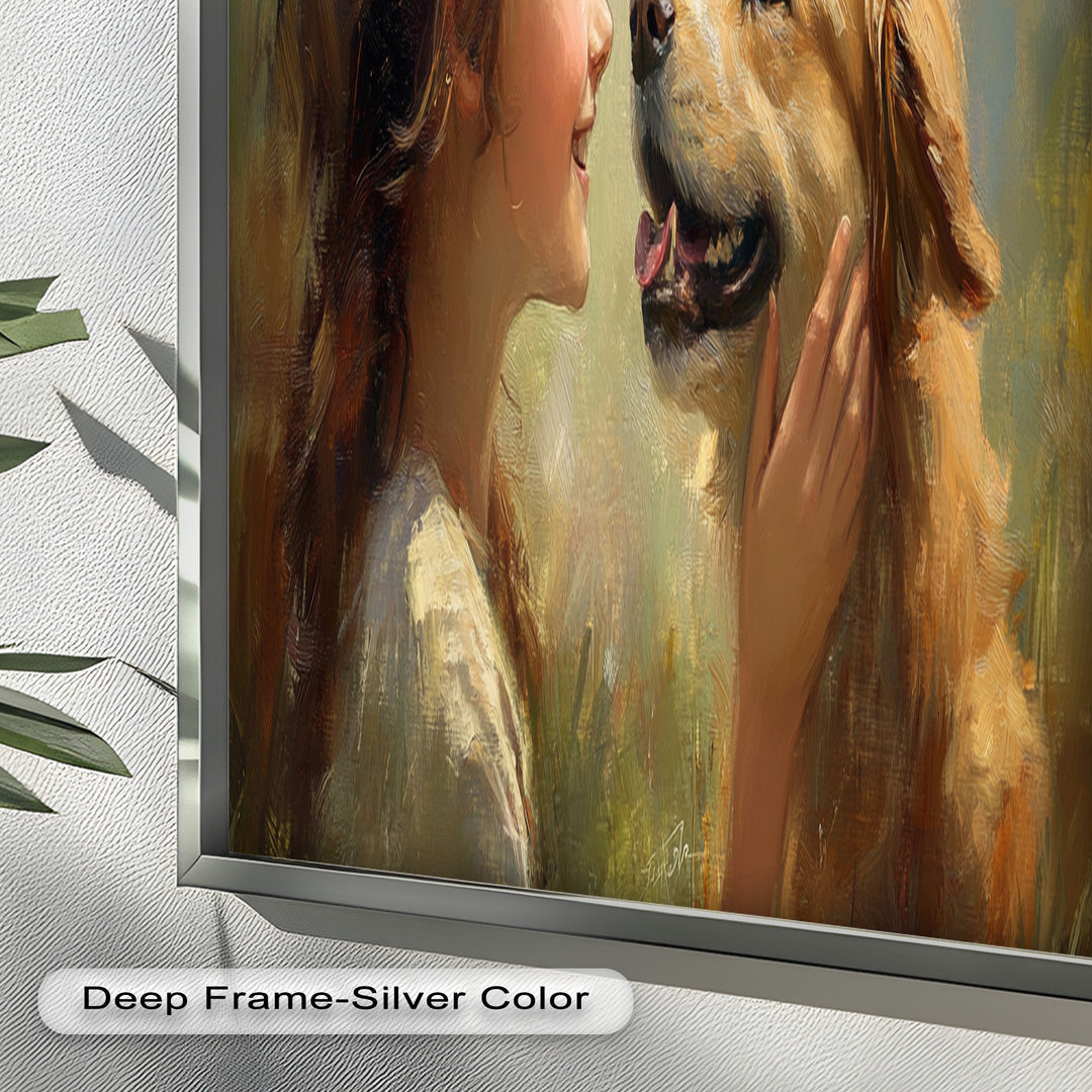 Girl and Golden Retriever in Gentle Light – Animal Oil Painting