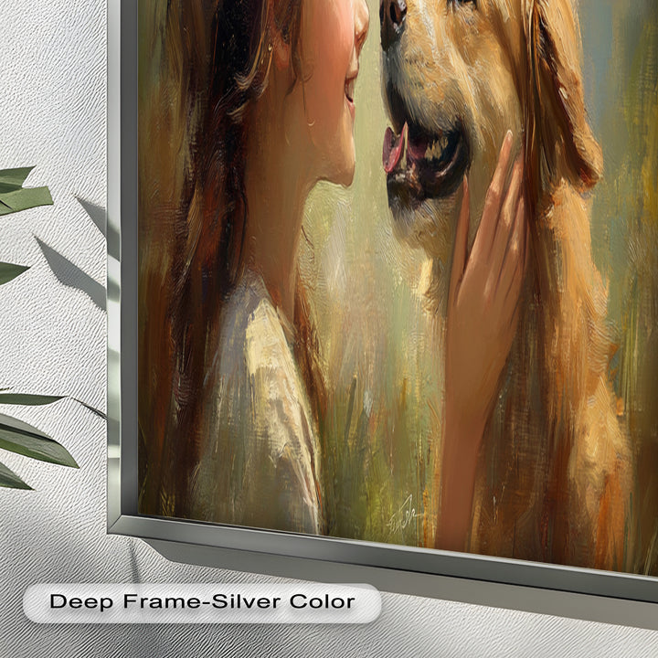 Girl and Golden Retriever in Gentle Light – Animal Oil Painting