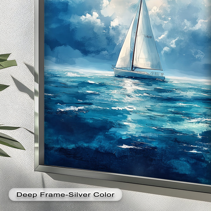 Blue Sky – White Sailboat Oil Painting