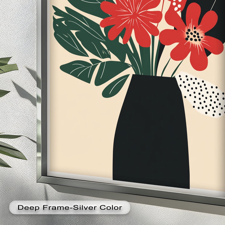 Purpurrote Blüte in monochromer Vase – Modernes florales Ölgemälde