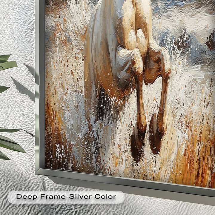 White Horse Art – Gerahmtes Ölgemälde mit Pferd