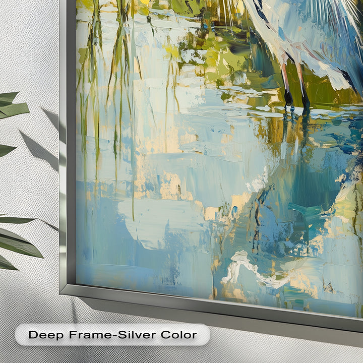 Reflections of Grace – Heron in Wetlands Oil Painting