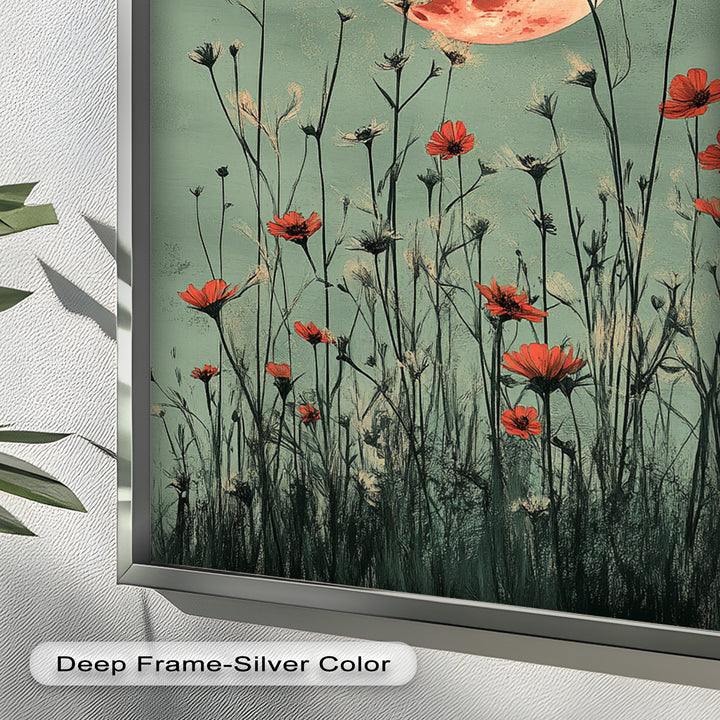 Celestial Wildflowers – Full Moon Over Red Meadow Blooms Oil Painting