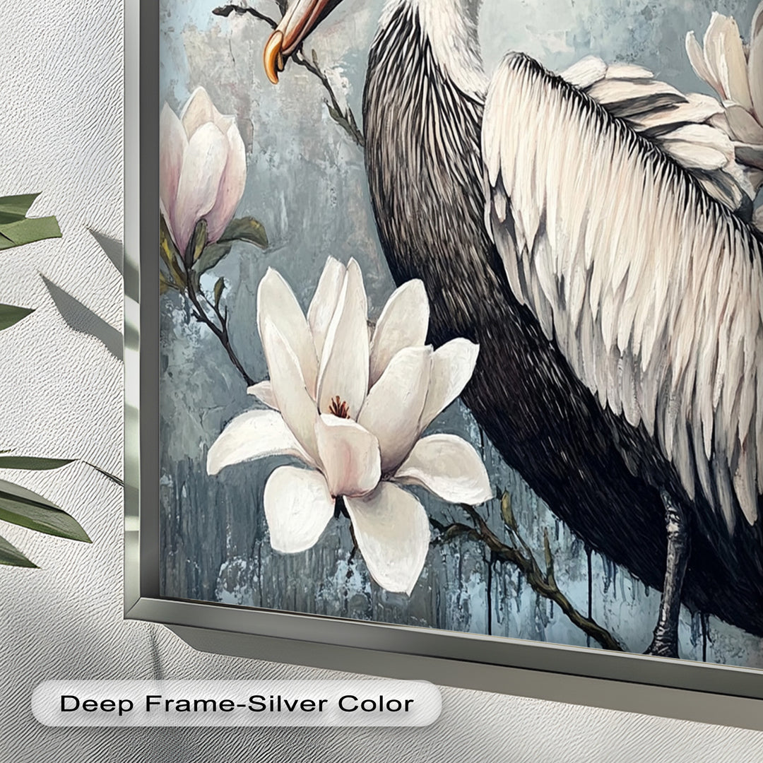 White Pelican Among Magnolia Blossoms - Animal Oil Painting