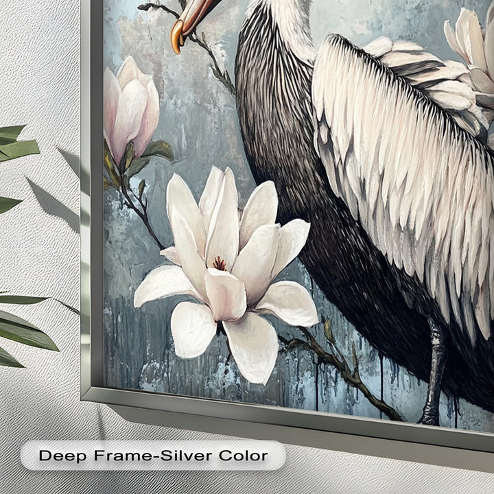 White Pelican Among Magnolia Blossoms - Animal Oil Painting