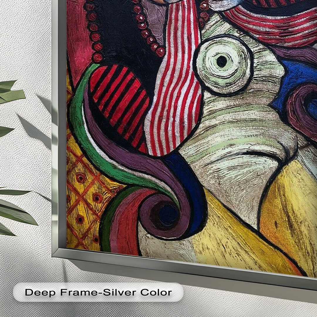 Melancholy in Stripes – Colorful Cubist Woman Portrait Picasso Oil Painting