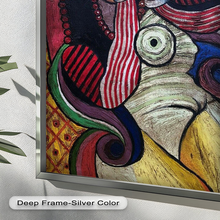 Melancholy in Stripes – Colorful Cubist Woman Portrait Picasso Oil Painting