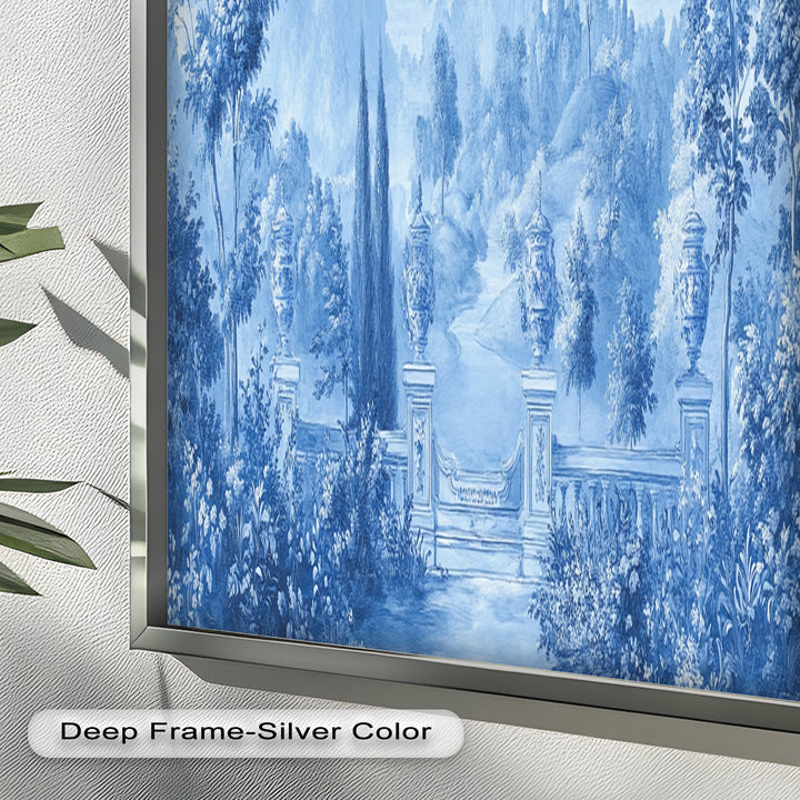 Blue Toned Garden Wall Art – Classical Landscape Oil Painting