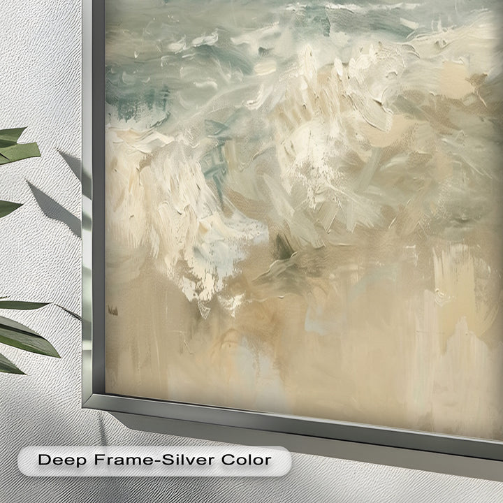 Modern Earthy Green Abstract Landscape – Coastal Serenity Oil Painting