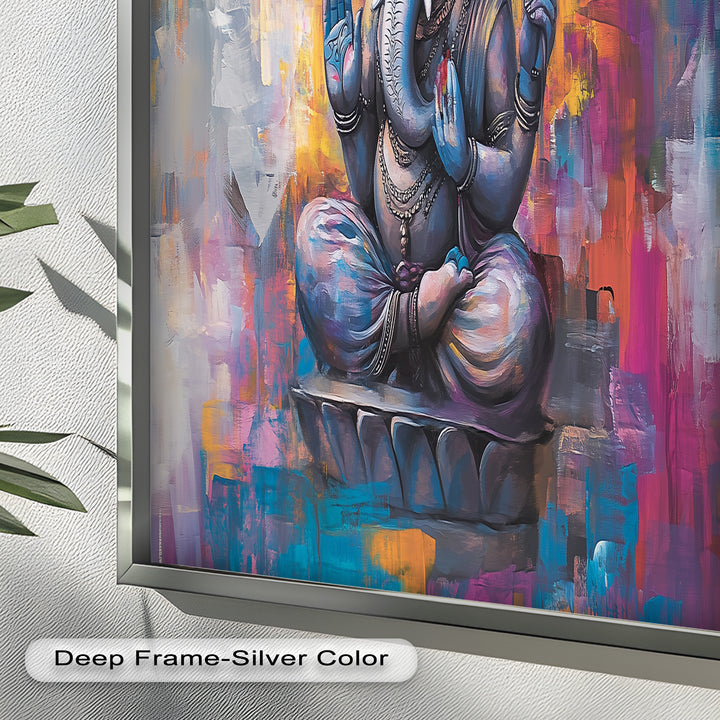 Farbenfrohe Ganesha-Wandkunst – Religiöses Ölgemälde