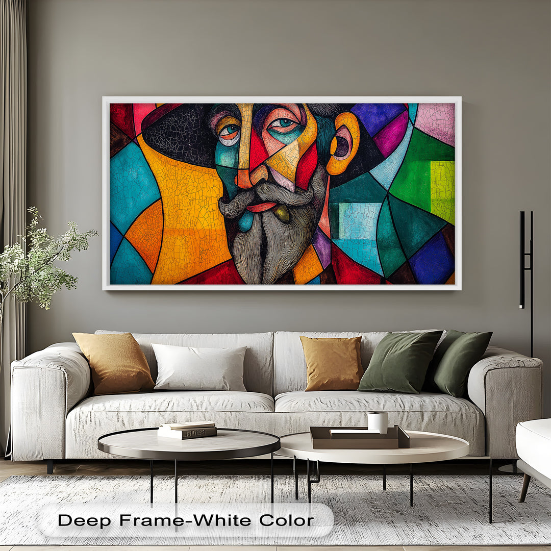 The Thinker’s Mosaic – Abstract Male Portrait Oil Painting