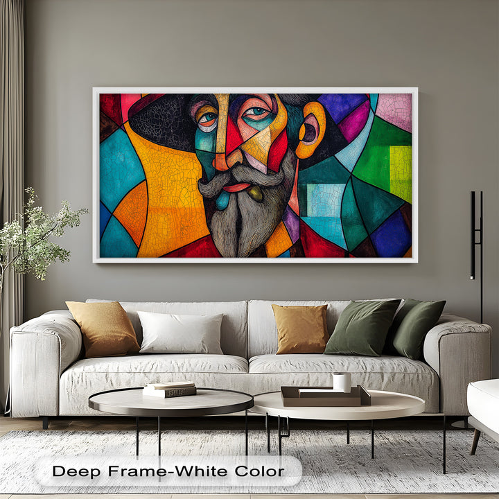 The Thinker’s Mosaic – Abstract Male Portrait Oil Painting