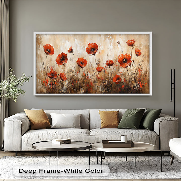 Red Poppies in Earth-Toned Harmony - Flower Oil Painting