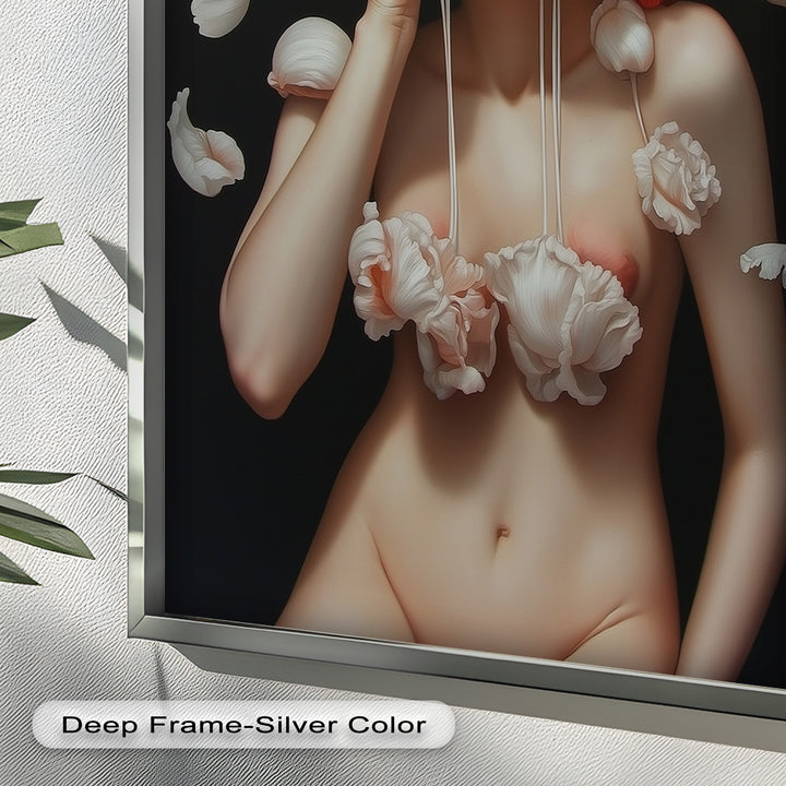 Bloomveil – Surreal Nude with Cascading Petals Oil Painting