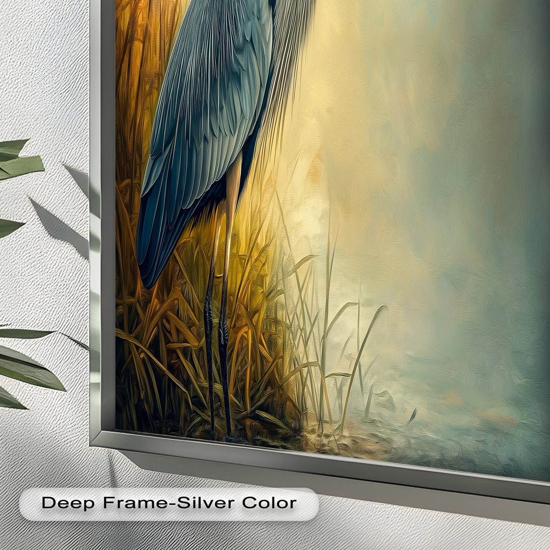 Blue Heron with Fish – Animal Oil Painting