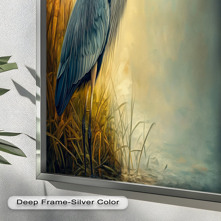 Blue Heron with Fish – Animal Oil Painting