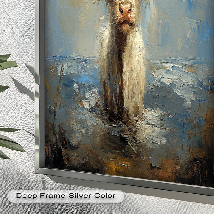 Highland Cow in Coastal Waters – Animal Oil Painting