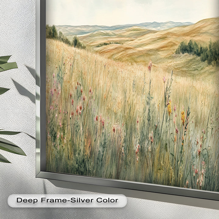Soft Meadow Landscape Wall Art – Floral Oil Painting