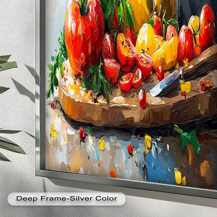 Tomato & Olive Oil Kitchen Art – Colorful Framed Oil Painting