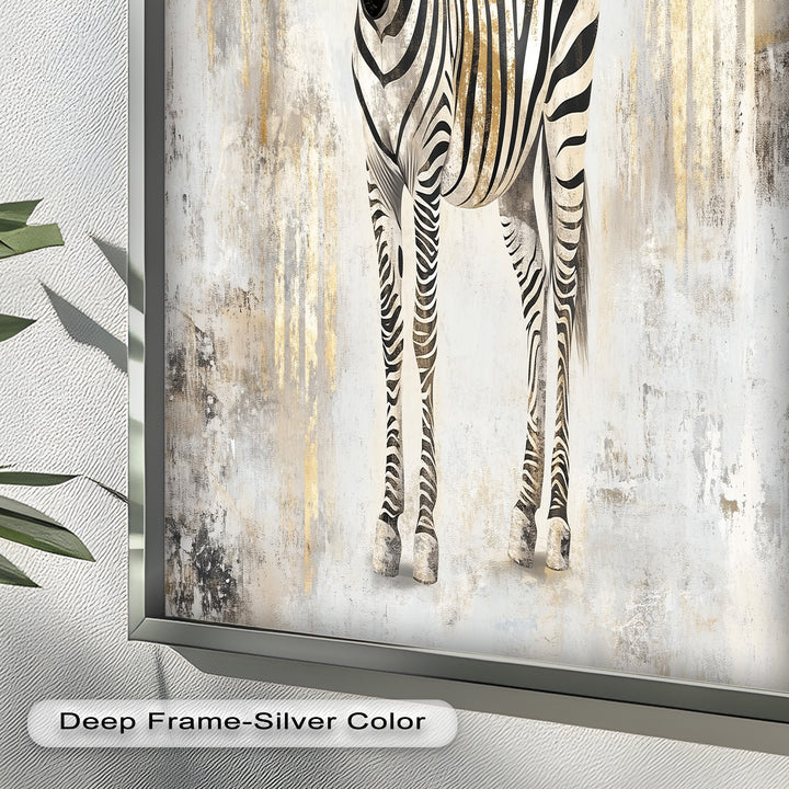 Golden Streak Zebra with Neutral Backdrop - Animal Oil Painting
