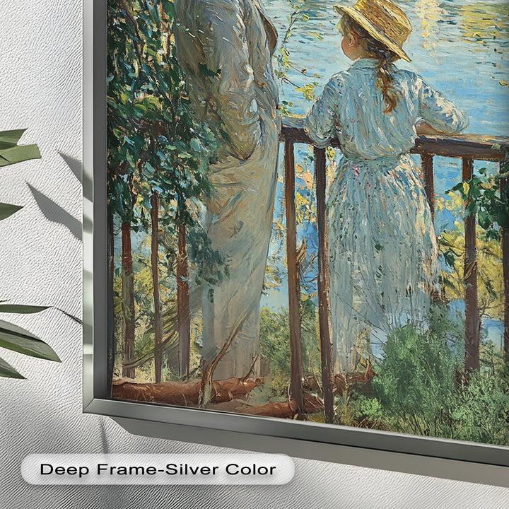 Father and Daughter by the Lake - Impressionist Oil Painting