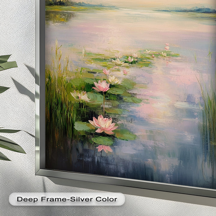 Lotus Tranquility – Seerosen auf pastellfarbenem Seeblumen-Ölgemälde