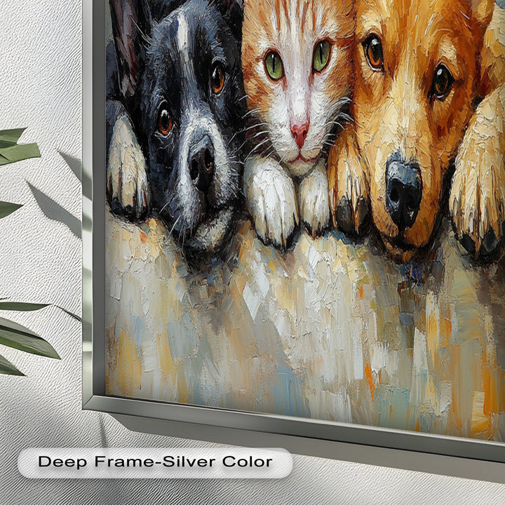 Cat and Dogs Resting Together - Animal Oil Painting