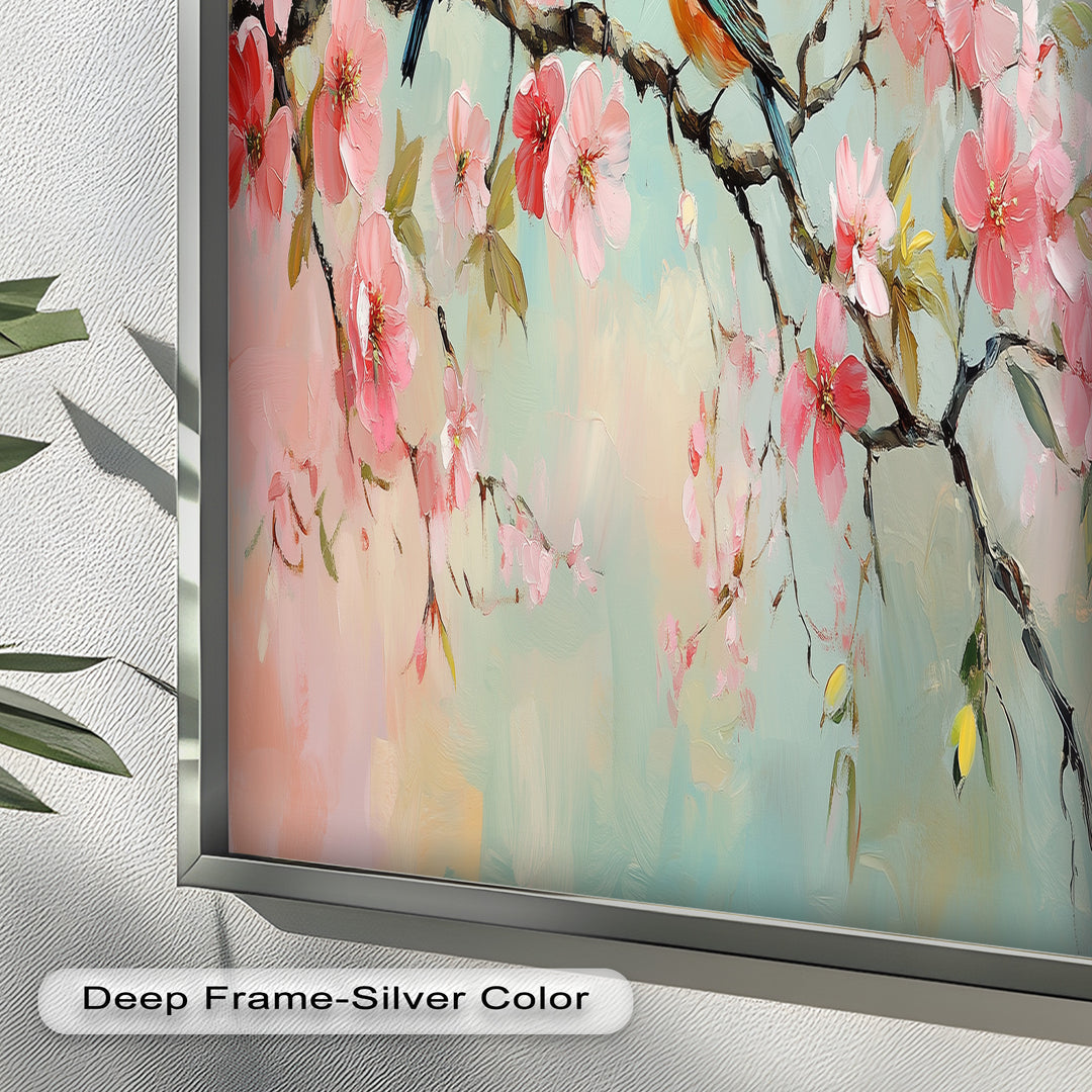 Three Birds Among Blossoms – Animal Oil Painting