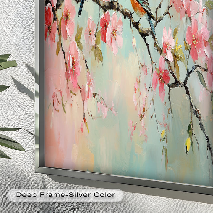 Three Birds Among Blossoms – Animal Oil Painting