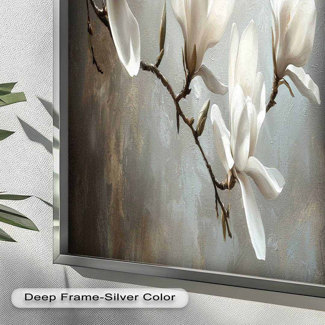 Magnolia Serenity – Cream Blossom Branch Flower Oil Painting