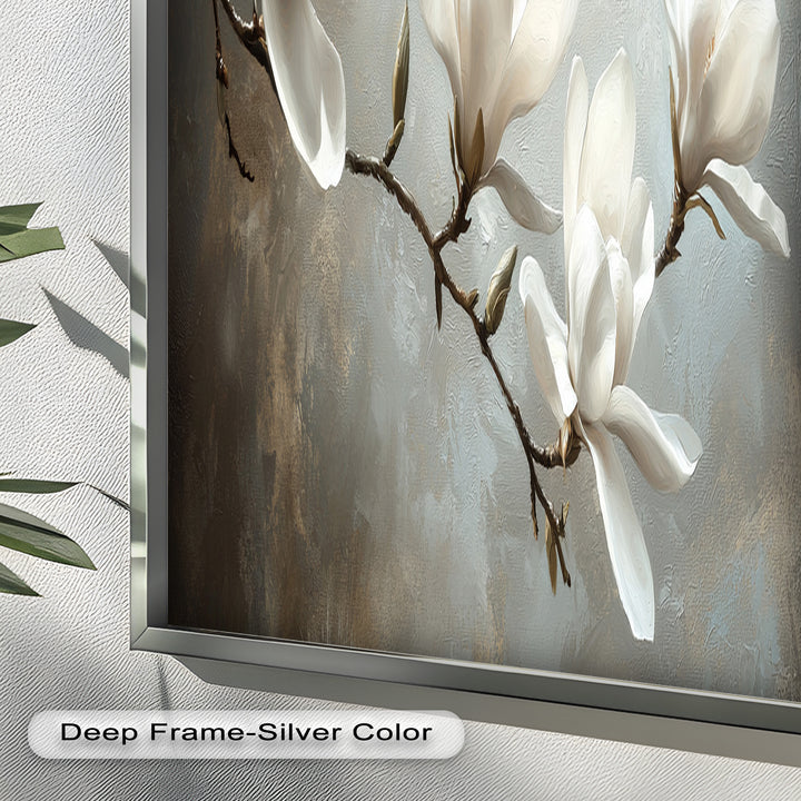 Magnolia Serenity – Cream Blossom Branch Flower Oil Painting