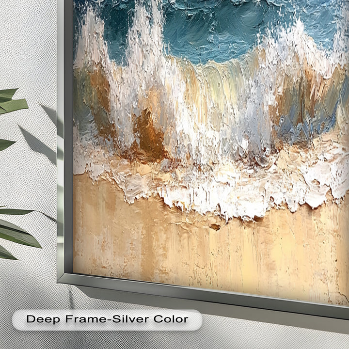 Coastal Beach Wall Art - Crashing Waves Seascape Oil Painting