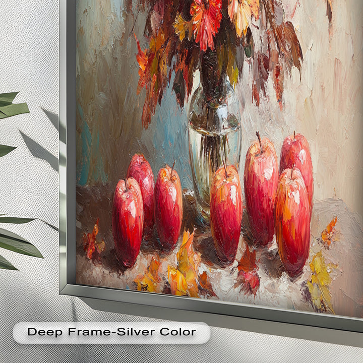 Fall Apple & Floral Still Life – Framed Oil Painting