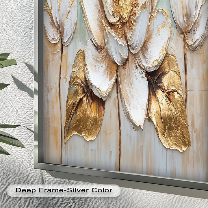 Golden Bloom Lotus – Floral Oil Painting