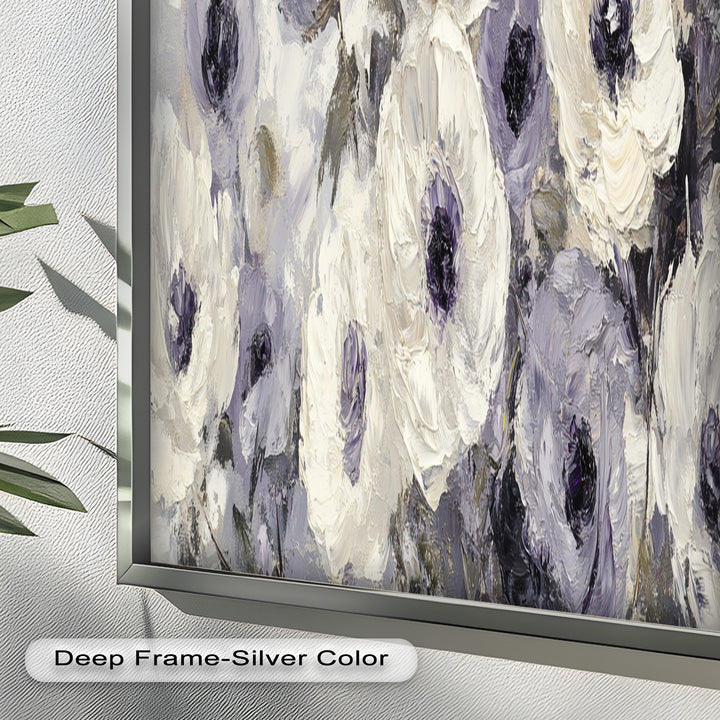 Ivory Whispers – Cream and Lavender Anemone Flower Oil Painting