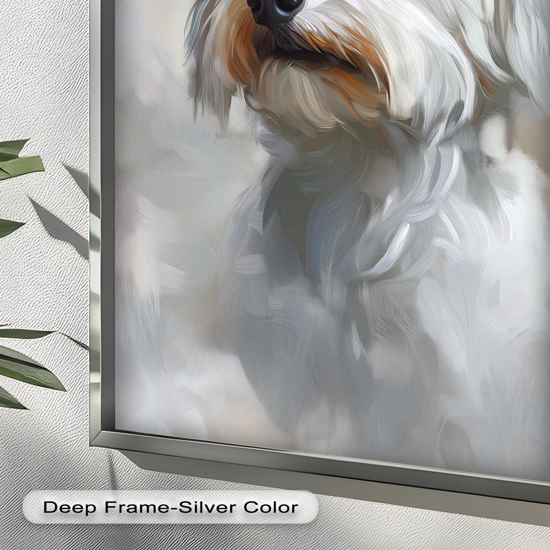 Snowy Gaze – White Maltese Portrait Animal Oil Painting