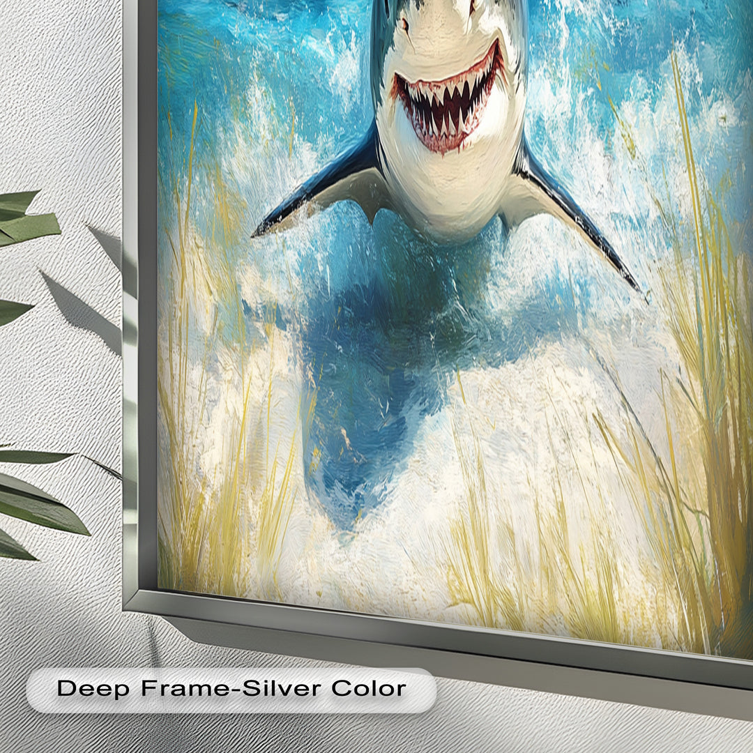 Smiling Shark by the Shore – Animal Oil Painting