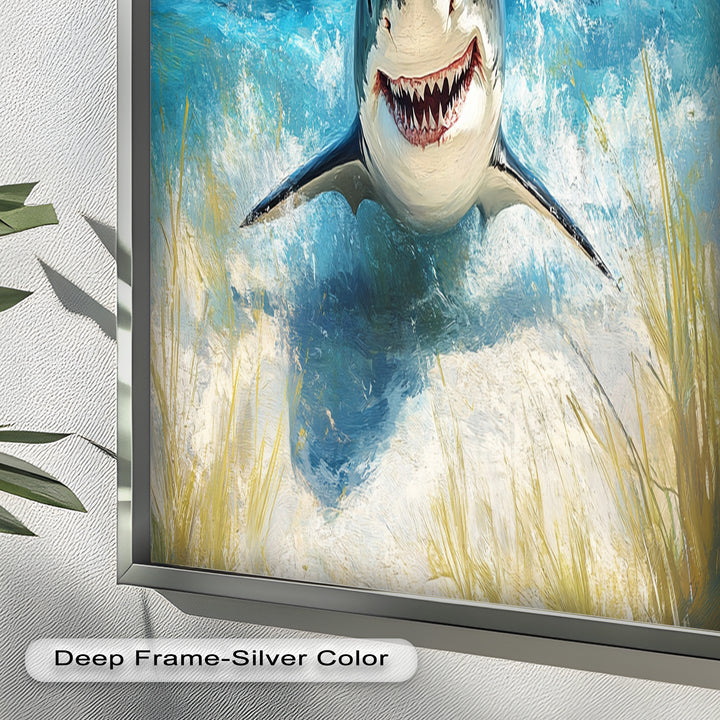 Smiling Shark by the Shore – Animal Oil Painting