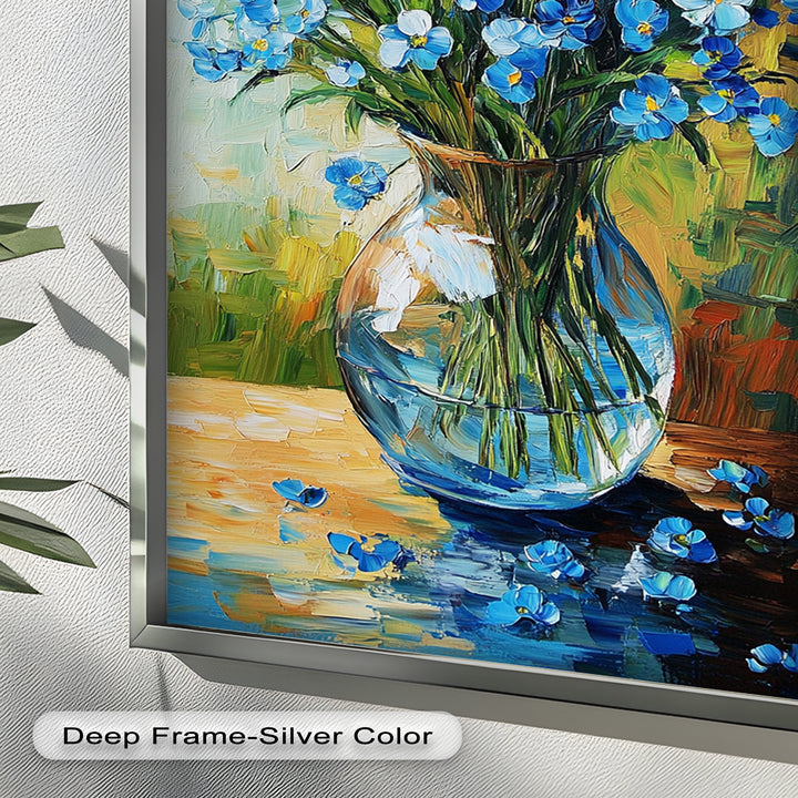 Blue Wildflowers in Vase Wall Art – Floral Oil Painting